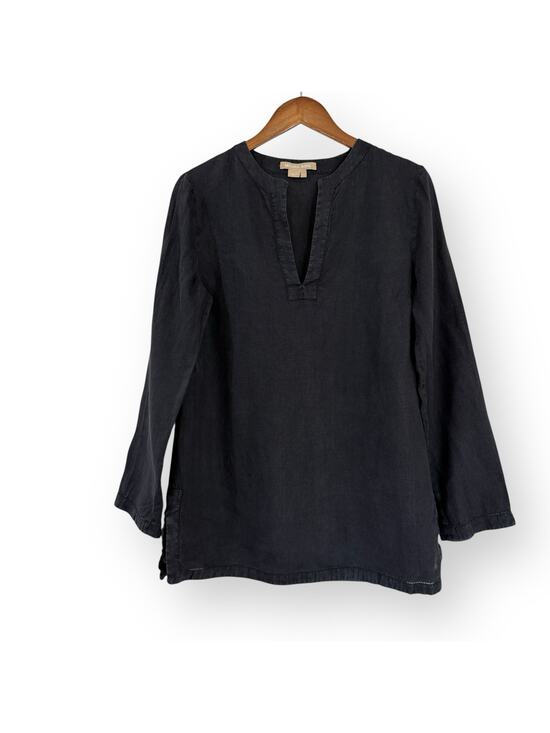 Michael Kors Tops - Michael Kors Black 100% Linen Tunic 10 Popover Blouse Made in Italy Quiet Luxury